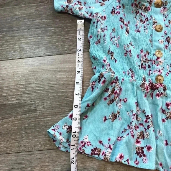 Mi Ami Blue Floral Off Shoulder Short Sleeve Shirt Size XS - Picture 4 of 10